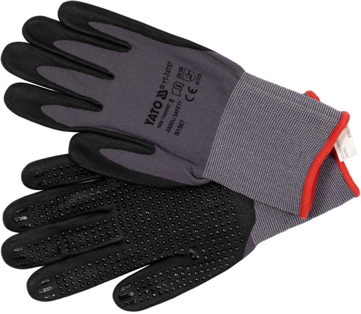 Рукавиці робочі нейлонові YATO покрите спіненим нітрилом з накрапленням, розмір 8, чорнр-сірі [12]