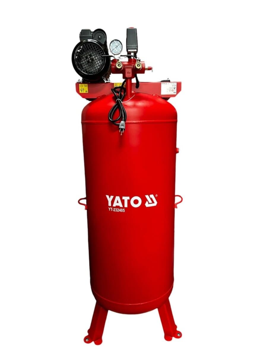Компресор мережевий YATO 230 В, 2.8 кВт, тиск ≤ 8 Bar, под. повітря- 290 л/хв, ресивер- 227 л