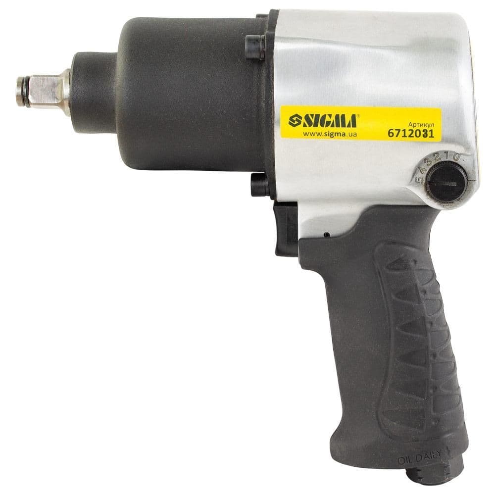 SIGMA Гайковерт  пневматичний зміцнений 1/2 640Нм 141л/хв 6 бар з насадками і масленкою 10шт (кейс)