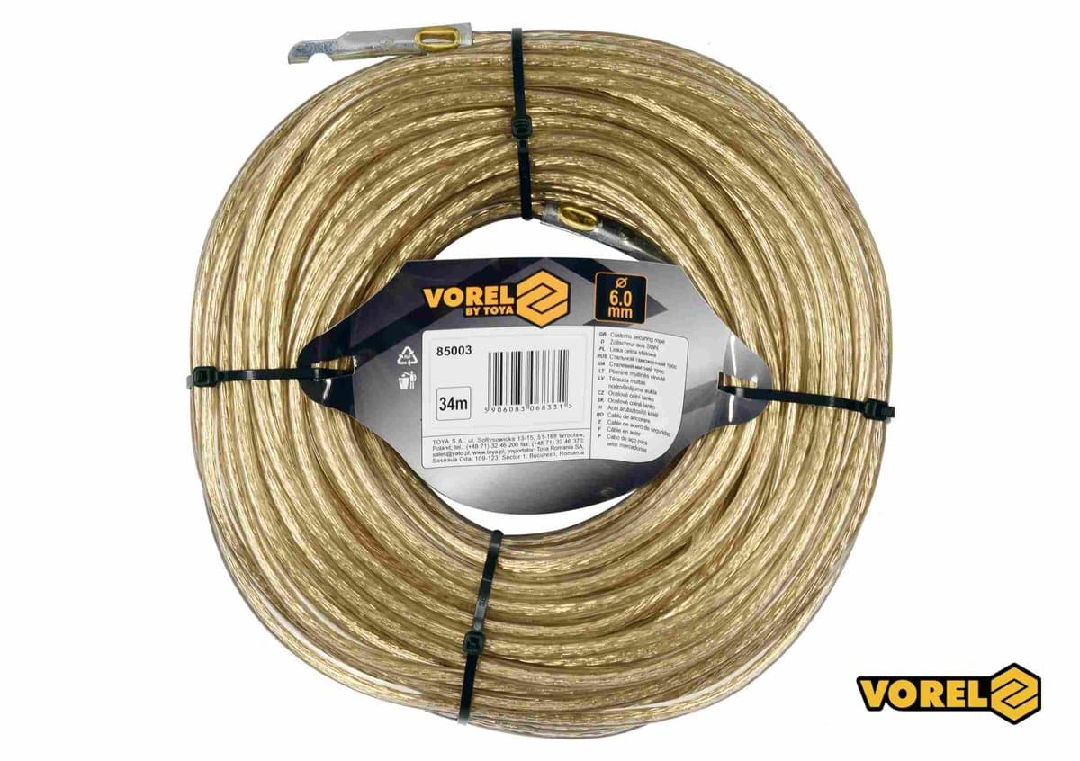 Трос сталевий з наконечниками для пломб VOREL : Ø6 мм x 34 м [12]