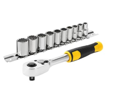 Тріщатка з головками STANLEY : квадрвт 1/4 ", 72 Зубці. крок 5* + 10 торц. гол. [11 од.]