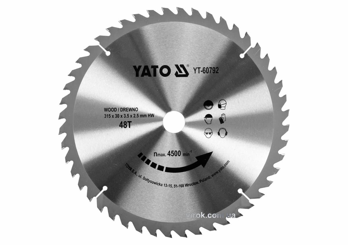 Диск пиляльний победітовий по дереву YATO: 315х30х3.5х2.5 мм, 48 зубців, R.P.M до 4500 1/хв [10]