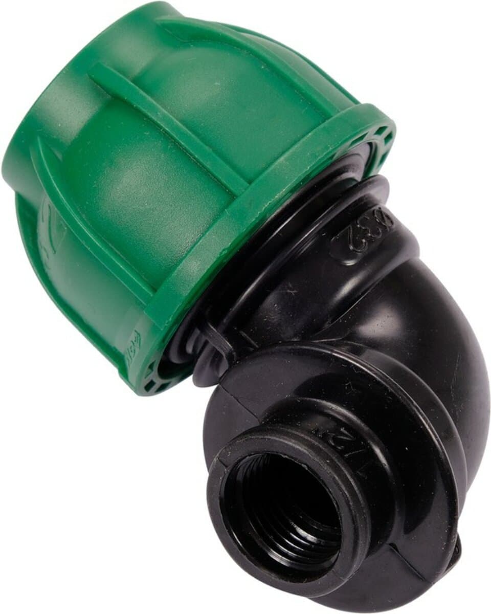 Коліно 90° до водяних пластикових труб з внутр. різьбою 32 мм-1/2" FLO поліпропілен, для тиску 1 MPa