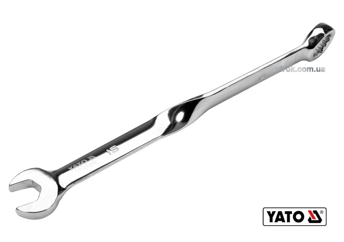 Ключ ріжково-накидний, кручений 90° YATO : М= 15 x 230 мм, Cr-V [40/120]