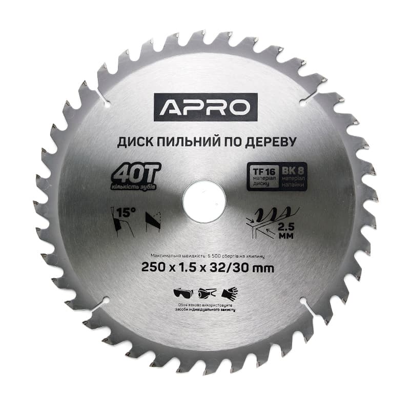 APRO Диск пильний по дереву 250х32(30)х40Т