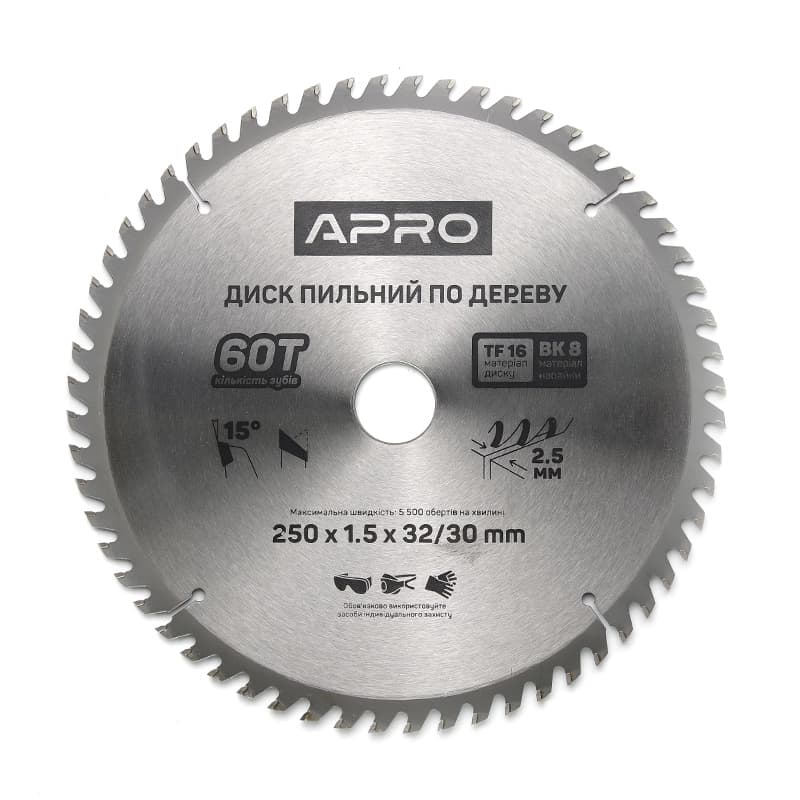 APRO Диск пильний по дереву 250х32(30)х60Т