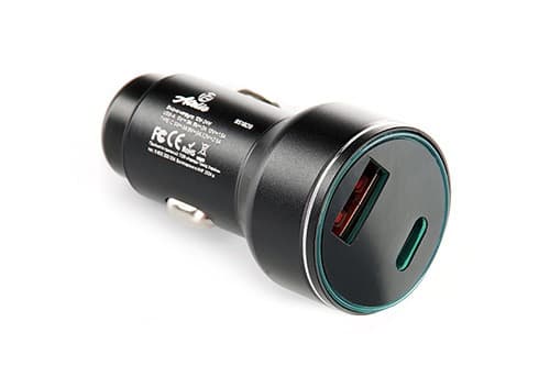 12 ATELIE Автомобільний зарядний пристрій USB/Tipe-C (12 / 24V - 5V 3A) чорний з підсвічуванням