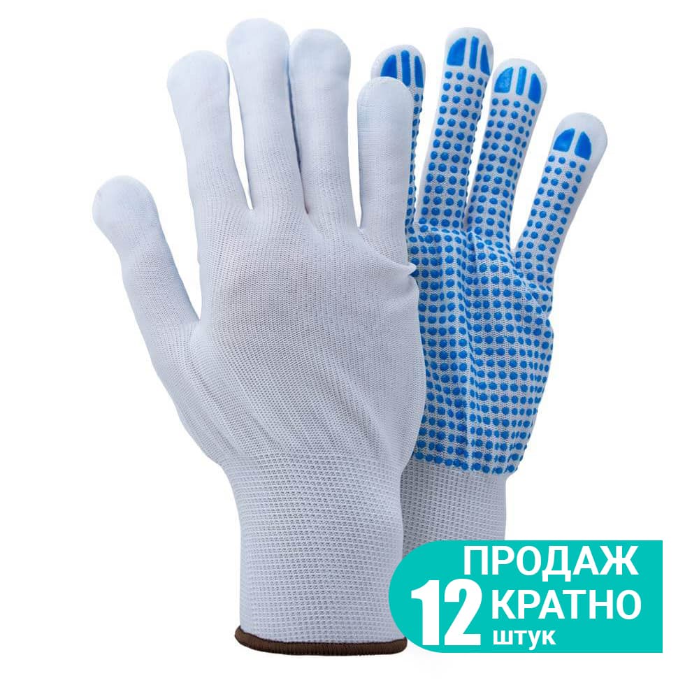 SIGMA Рукавиці трикотажні з крапковим ПВХ покриттям р9 (білі, манжет)