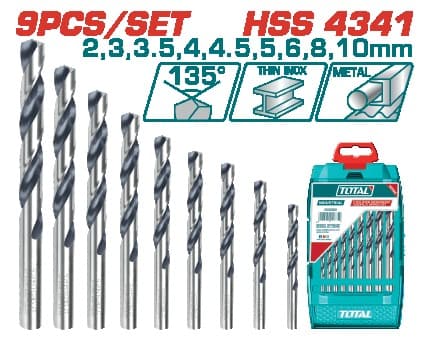 TOTAL Набір спіральних свердл HSS, 9 шт (2-10 мм) в пластиковому кейсі