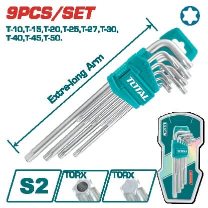TOTAL Набір ключів Torx 9 шт довгі S2 Industrial
