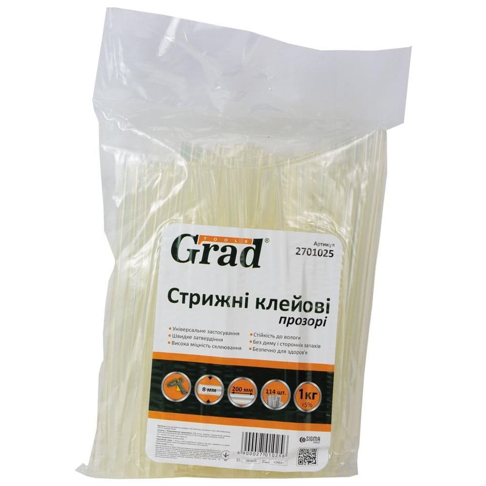 SIGMA Стержні клеєві  Ø8×200мм 114шт 1кг (прозорі) Grad