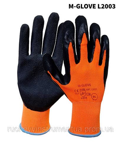 Рукавиці прогумовані "піна" оранж. L2003 (Польща) №08 (M)