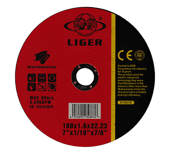 LIGER Круг відрізний абразивний 180*1.6*22.23мм
