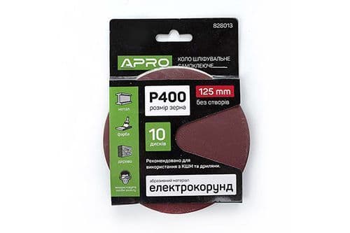 APRO Круг шліфувальний без отворів (на липучці) Ø125мм P400 (10шт.)