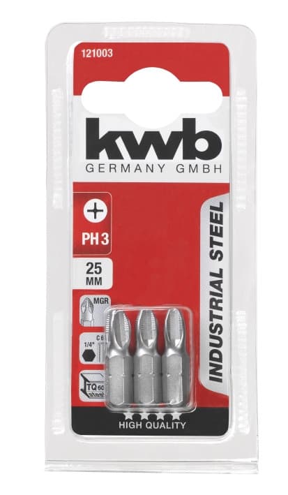 Біта з індустріальної сталі, PH3, 25мм, 3шт, KWB (121003)