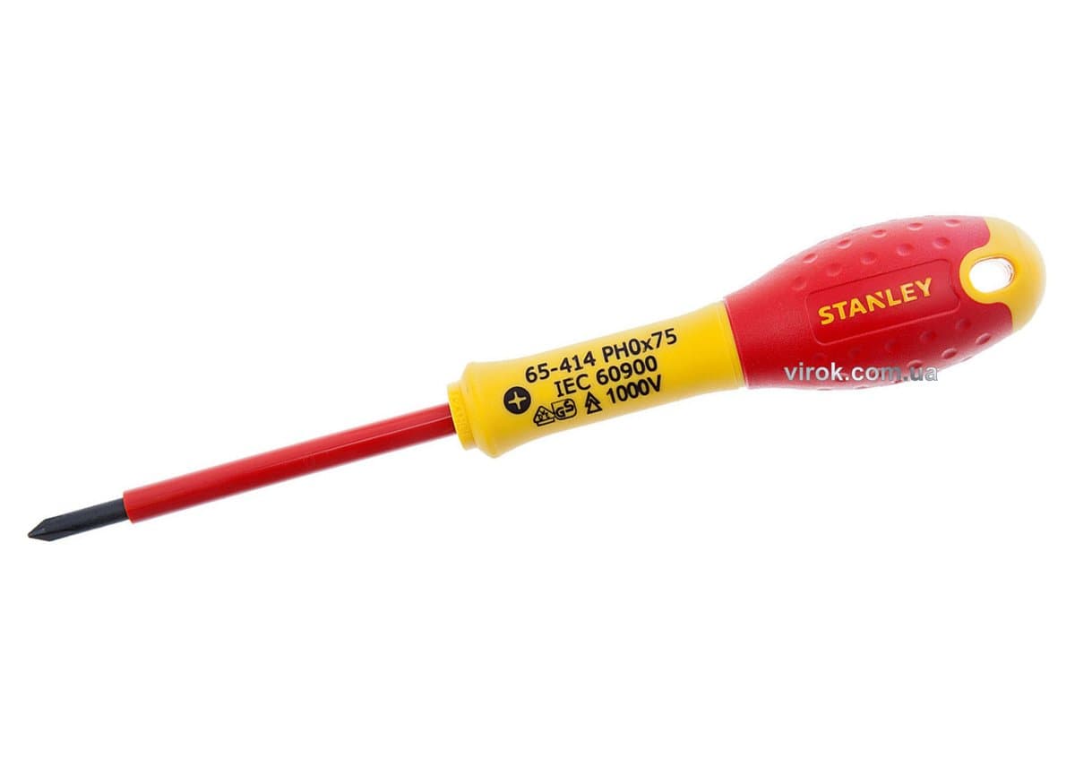 Викрутка хрестова діелектрична ізольвана STANLEY "FatMax" : "Philips" PH0 х 75 мм, корпус VDE 1000V