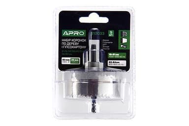 APRO Набір коронок по дереву і гіпсокартону 9 предметів , глибина 20 мм (26/32/36/45/50/56/63)