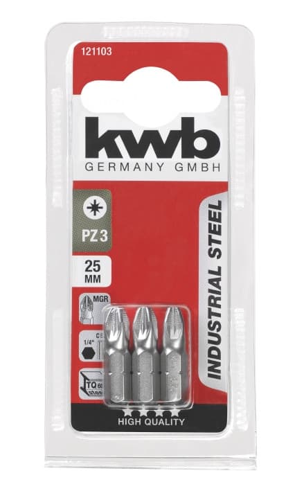 Біта з індустріальної стали PZ3, 25мм, 3шт, KWB (121103)