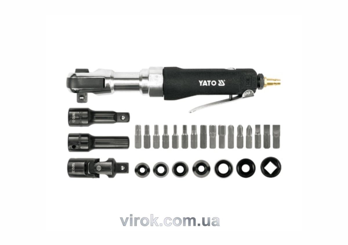 Тріщатка пневматична YATO : квадрат- 1/2", 68 Нм, 6.2 бар, 110 л/хв, з обладунками, 30 шт.(DW)