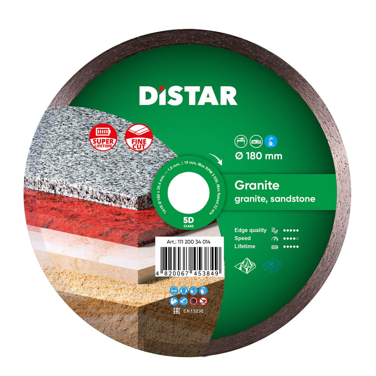 Круг алмазний вiдрiзний 1A1R 180x1,4x8,5x25,4 Granite