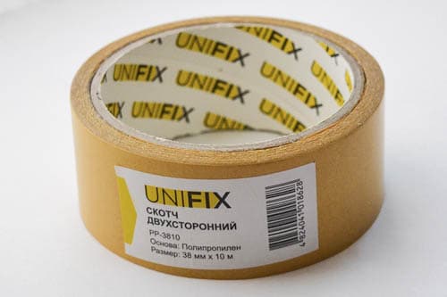 Стрічка клейка двостороння на поліпропіленовій основі 38мм*10м UNIFIX