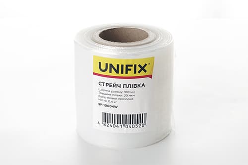 Стретч плівка 100мм, 0,4кг (20мкм) прозора, втулка 100г UNIFIX
