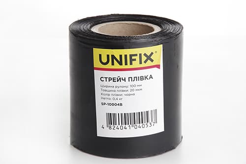 Стретч плівка 100мм, 0,4кг (20мкм) чорна, втулка 100г UNIFIX