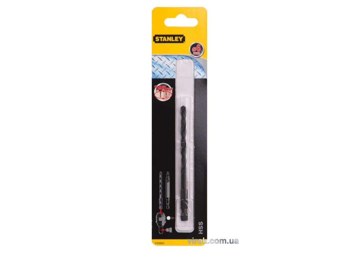 Свердло по металу STANLEY "Super-Lock : HSS, Ø= 6 x 107/70 мм. хвостик HEX 1/4"