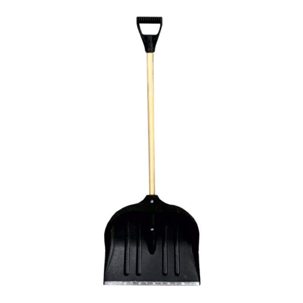 Лопата для снігу/зерна пластикова з оцинкованою планкою Standard 395×395мм з дерев'яним держаком (чорна) GRAD (5046565)
