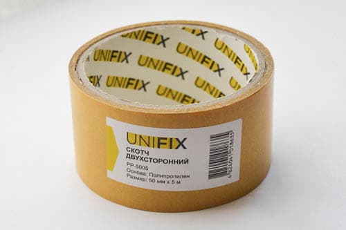 Стрічка клейка двостороння на поліпропіленовій основі 50мм*5м UNIFIX