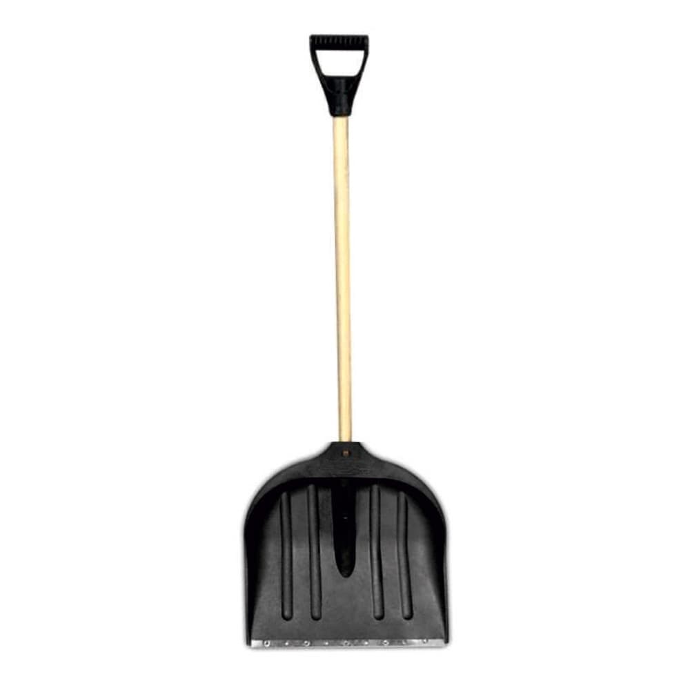 Лопата для снігу/зерна пластикова з оцинкованою планкою Standard 490×495мм з дерев'яним держаком (чорна) GRAD (5046585)