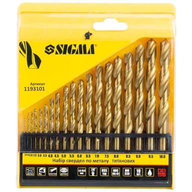 SIGMA Набір свердел для металу HSS-TIN титанових 19 шт. Ø1.0-10.0 мм (пласт кейс)