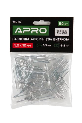 Заклепка алюмінієва витяжна 3.2х12мм 50шт APRO