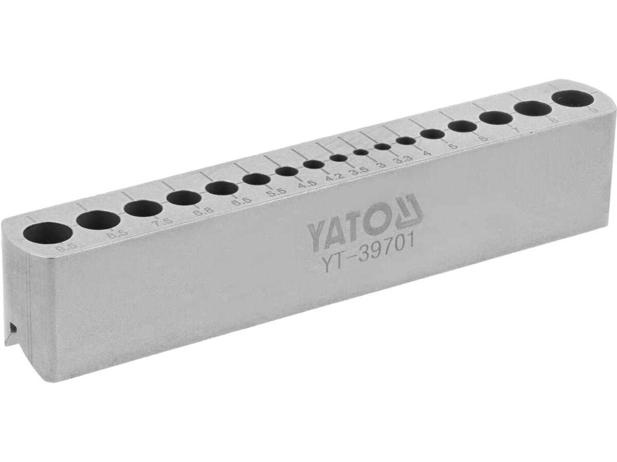 Шаблон напрямний для свердління отворів YATO 17 отв Ø= 3-9,5 мм, корпус з високо вуглец. сталі (HCS)