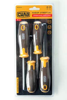 Набір викруток дерев'яний пластик воронених CrV SL3x75, SL6x100; PH1x75, PH2x125 (4шт) СИЛА