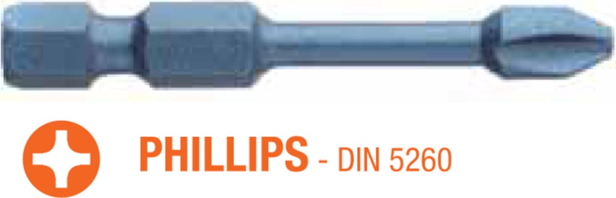 Насадка викруткова ударна USH Blue Shock : Phillips PH2 x 50 мм Torsion подовжена, Уп. 5 шт.
