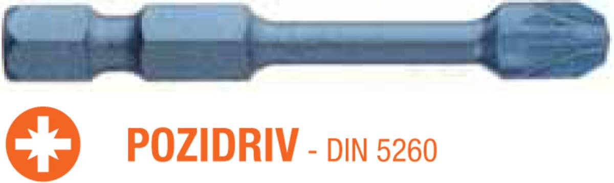 Насадка викруткова ударна USH Blue Shock : Pozidriv PZ3 x 50 мм Torsion подовжена, Уп. 5 шт.