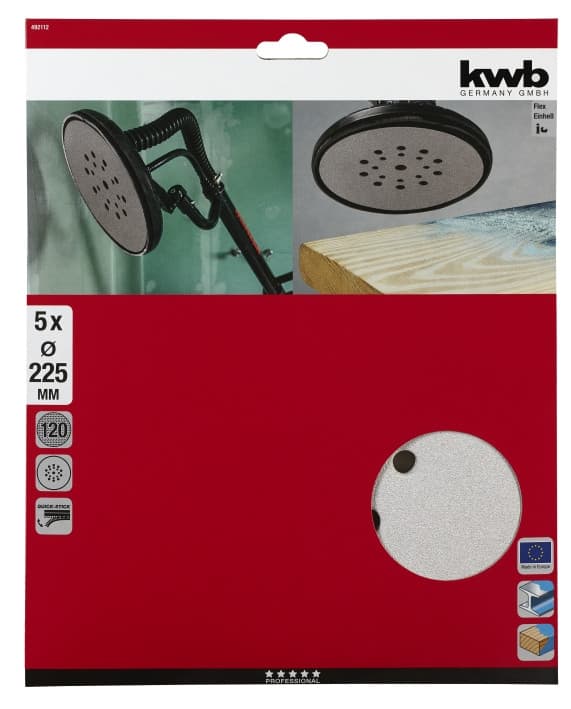 Наждачний папір, d225 мм, Р120, 5 шт, KWB (492112)