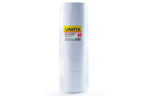 Стрічка клейка двостороння на паперовій основі 24мм 10м (туба 12 шт) UNIFIX
