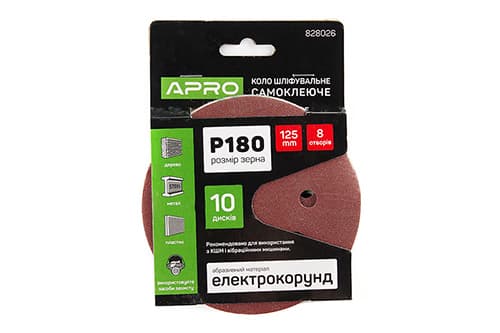 Коло шліфувальне 8 отворів (на липучці) 125мм Р180 APRO