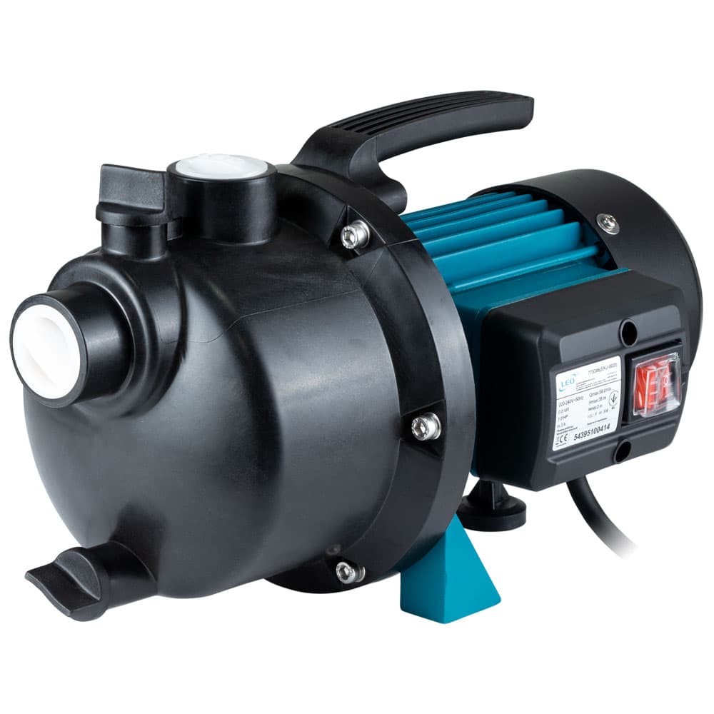 Насос відцентровий самовсмоктуючий 0.8кВт Hmax 38м Qmax 58л/хв пластик LEO EKJ-802P (775307)