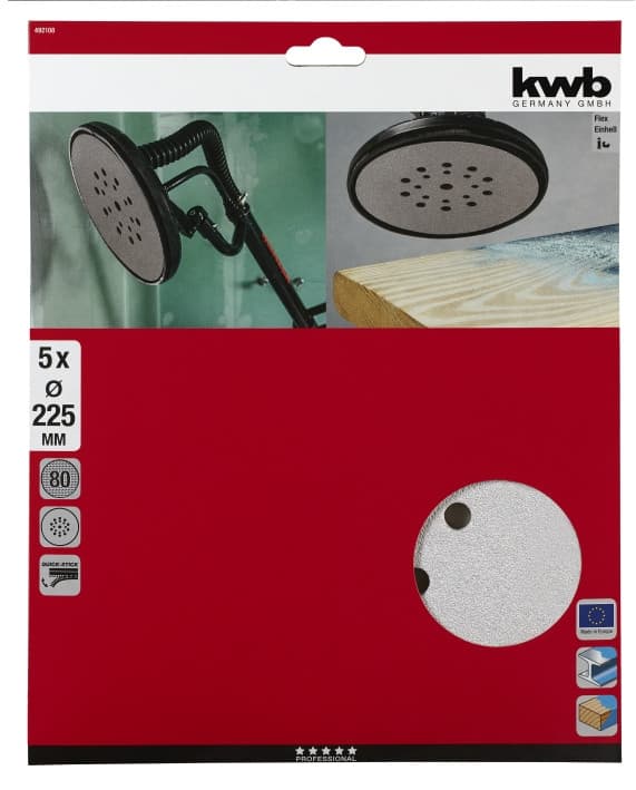 Наждачний папір, d225 мм, Р80, 5 шт, KWB (492108)