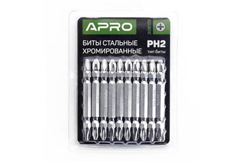 Біта 2-стороння РН2-РН2*65мм хром (10шт/уп) APRO