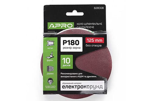 Круг шліфувальний без отворів (на липучці) Ø125мм P180 (10шт) APRO