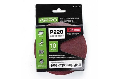 APRO Круг шліфувальний без отворів (на липучці) Ø125мм P220 (10шт.)