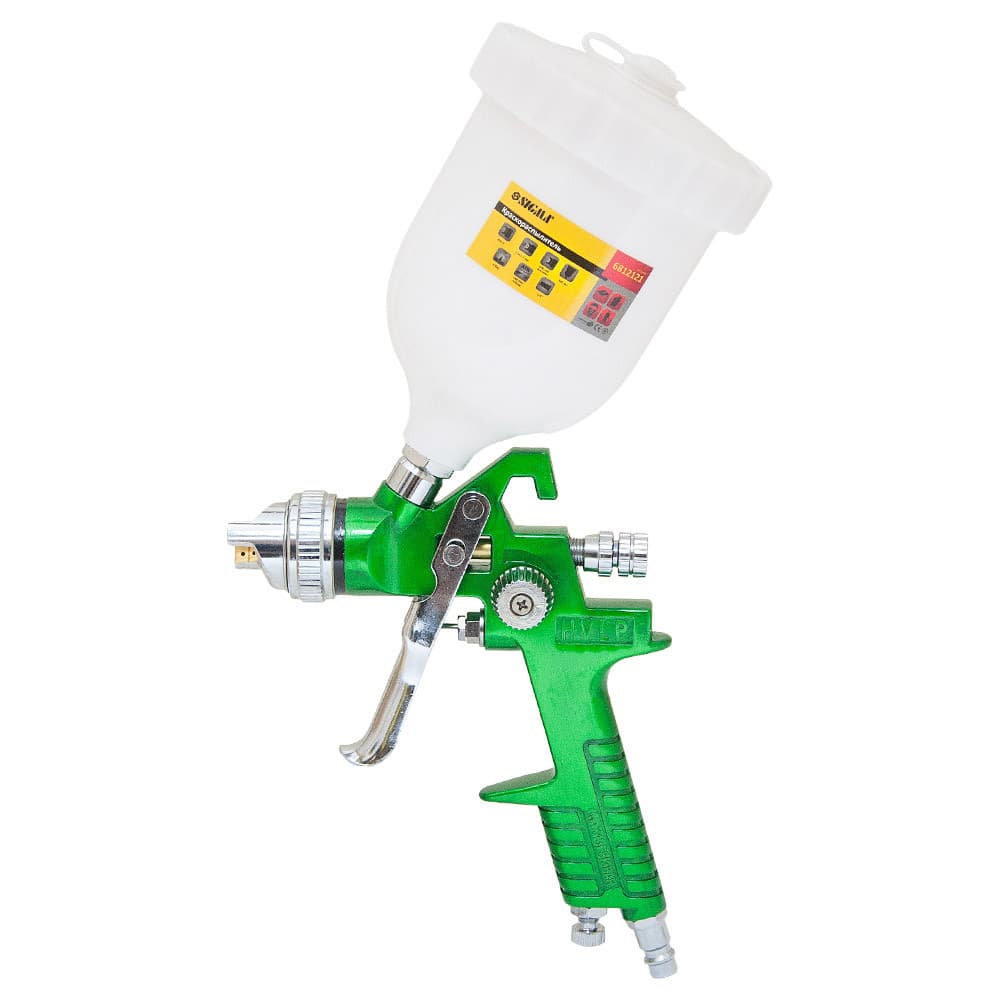 SIGMA Фарборозпилювач HVLP з верх.бачком 600 мл (Ø1.3-1,7 мм, 140-280 л/хв) пластик, зелений