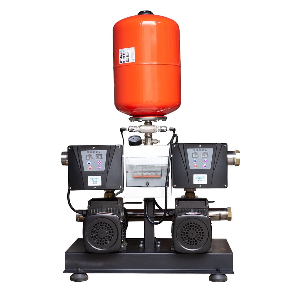 Станція підвищення тиску 2×1.1кВт Hmax 48м Qmax 120л/хв нерж 8л + частотне регулювання LEO 3.0 (2ECHm4-50-2AVF-1.1M-8)