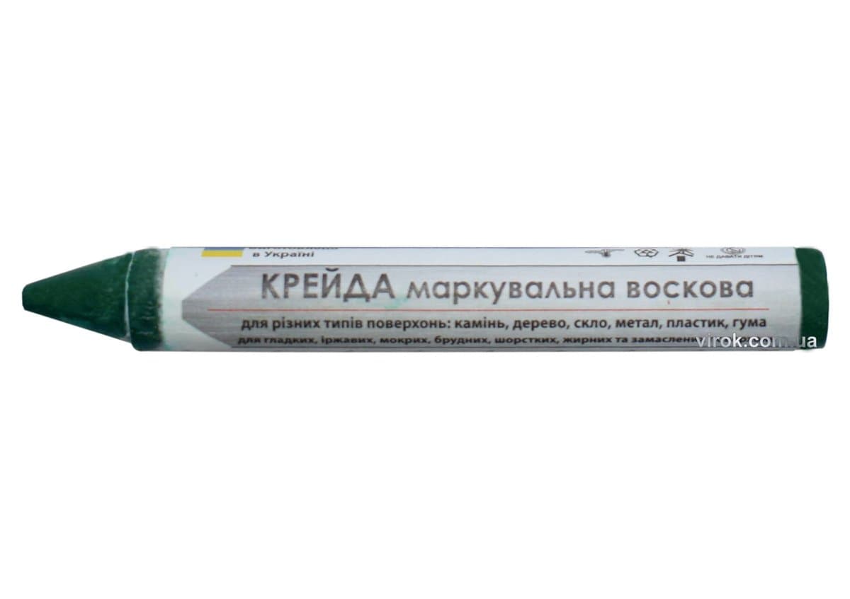 Крейда маркувальна VIROK : зелена, 13x120 мм. воскова для різних поверхонь. УП 12 шт.