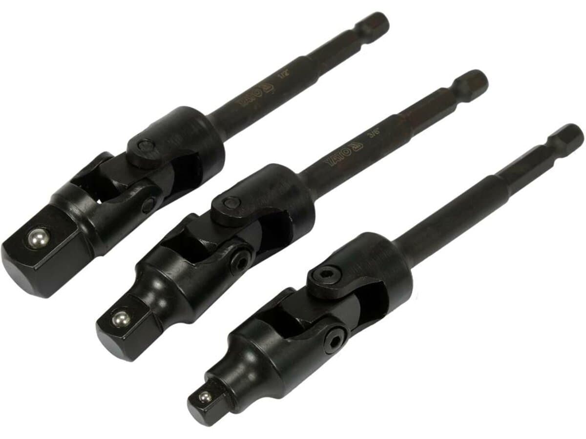 Тримачі-адаптери торц головок шар YATO: з 6-гран.- 1/4" до квадр-1/4",3/8",1/2", L= 125мм, Cr-V, 3шт