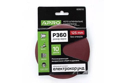 APRO Круг шліфувальний без отворів (на липучці) Ø125мм P360 (10шт.)